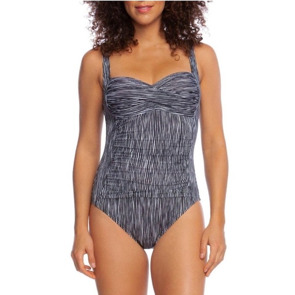 La Blanca Ripple Waves Sweetheart One Piece Swimsuit Black White Stripes 14 - Picture 5 of 13